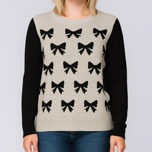 J Crew wool blend black & gray bow tie sweater women’s medium